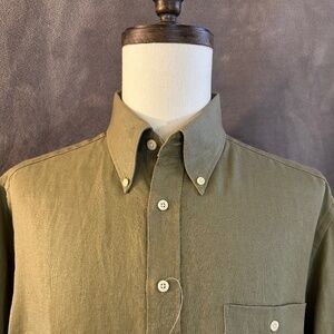 New Henry Jacobson  Lg olive flax linen short sleeve shirt